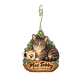 Mac Tabby Cat Cafe — Store identity custom wood ornament OC2252, photographic gold spiral hook