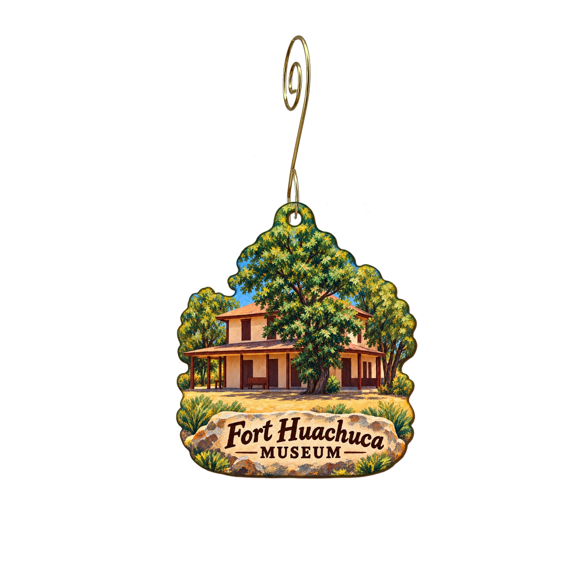 Huachuca Museum Society — Store identity custom wood ornament OC2255, photographic gold spiral hook