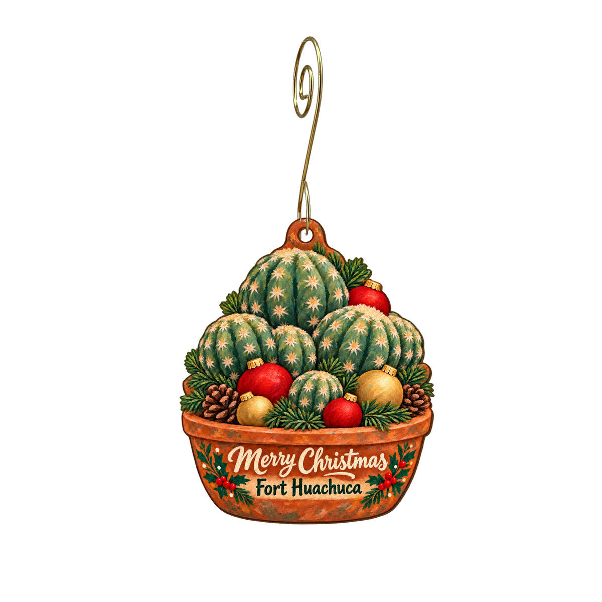 Huachuca Museum Society — Christmas custom wood ornament OC2256, photographic gold spiral hook
