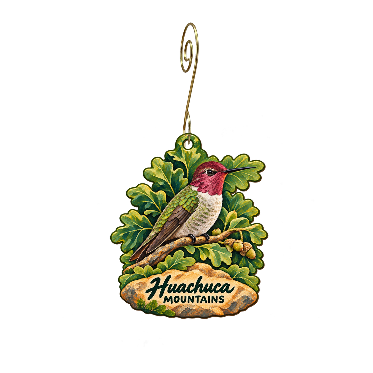 Huachuca Museum Society — Local inspiration custom wood ornament OC2257, photographic gold spiral hook