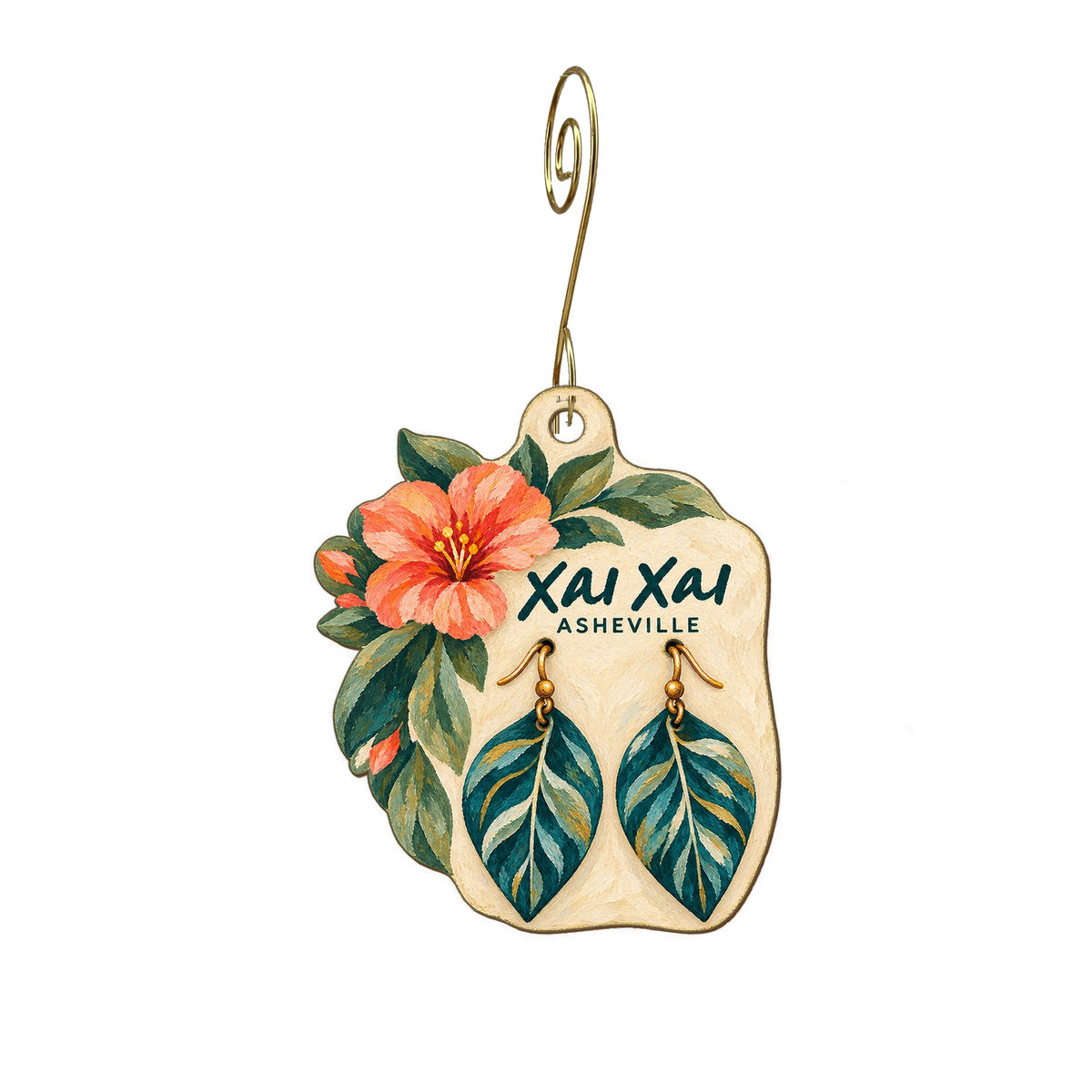 XAI XAI / Kress Emporium — Store identity custom wood ornament OC2258, photographic gold spiral hook