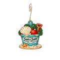 Sun and Surf Beach Shop — Christmas custom wood ornament OC2262, photographic gold spiral hook