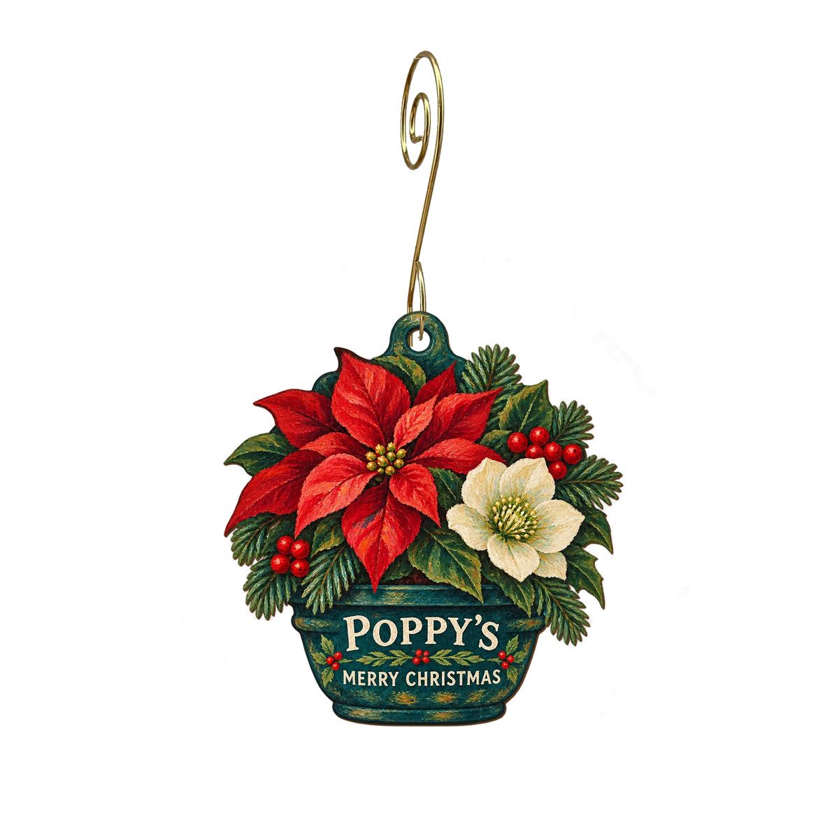 Poppy's Rail Trail — Christmas custom wood ornament OC2265, photographic gold spiral hook