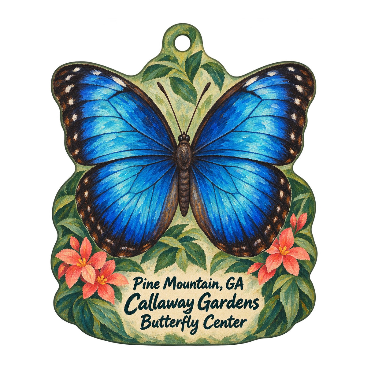 The Bluebird Cottage Town Icon custom wood ornament OC226 on white
