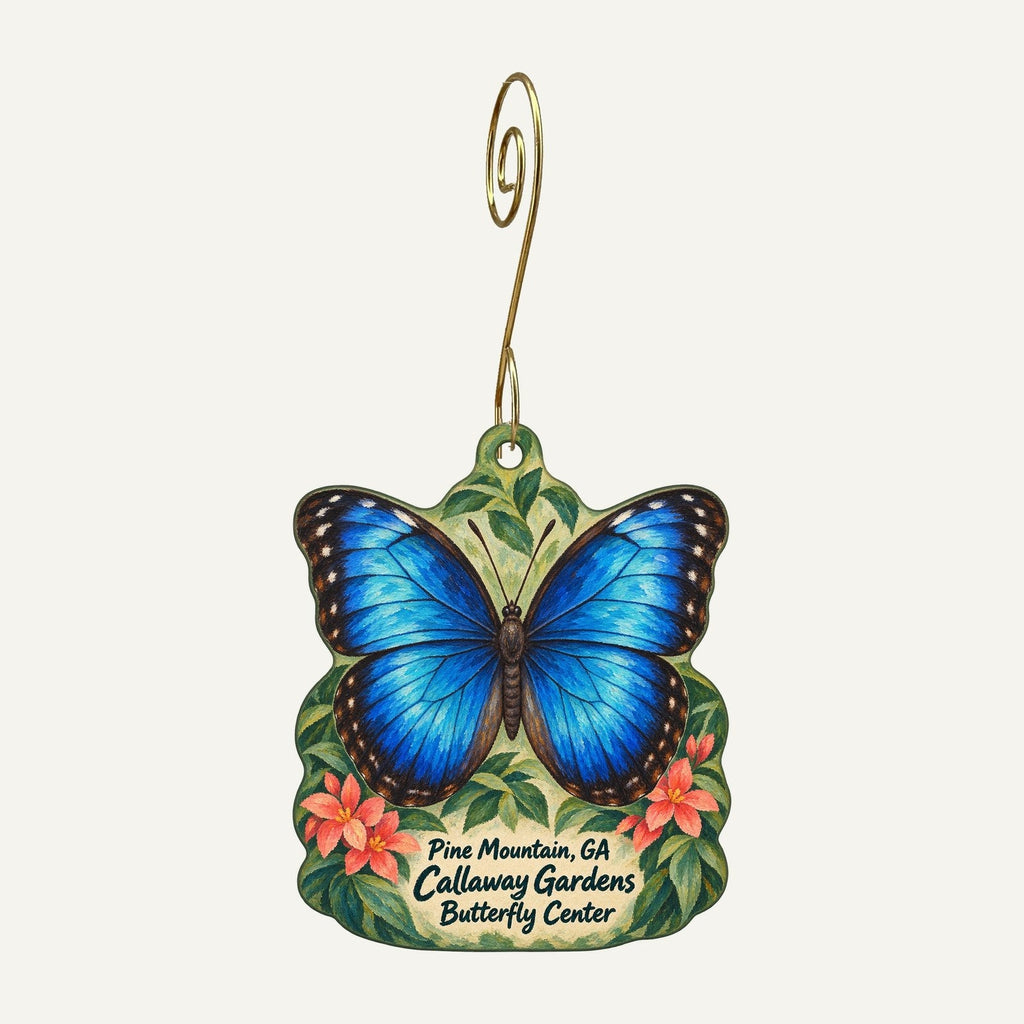 The Bluebird Cottage Town Icon custom wood ornament OC226 hanging on hook