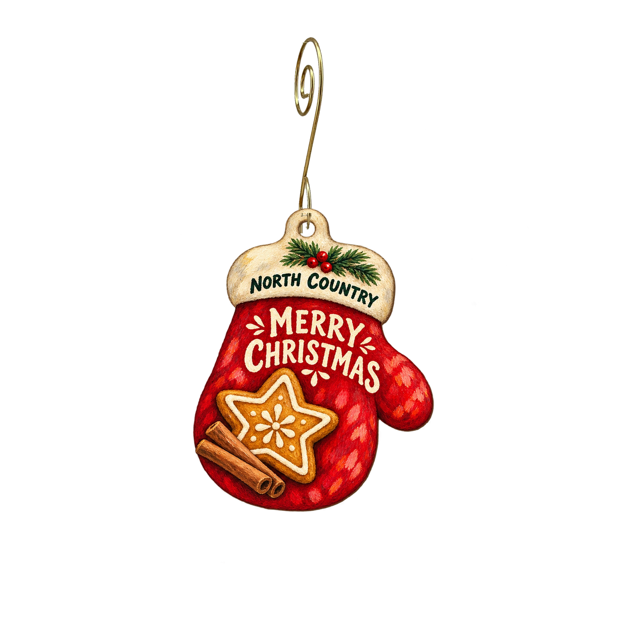 North Country Co-op — Christmas custom wood ornament OC2271, photographic gold spiral hook