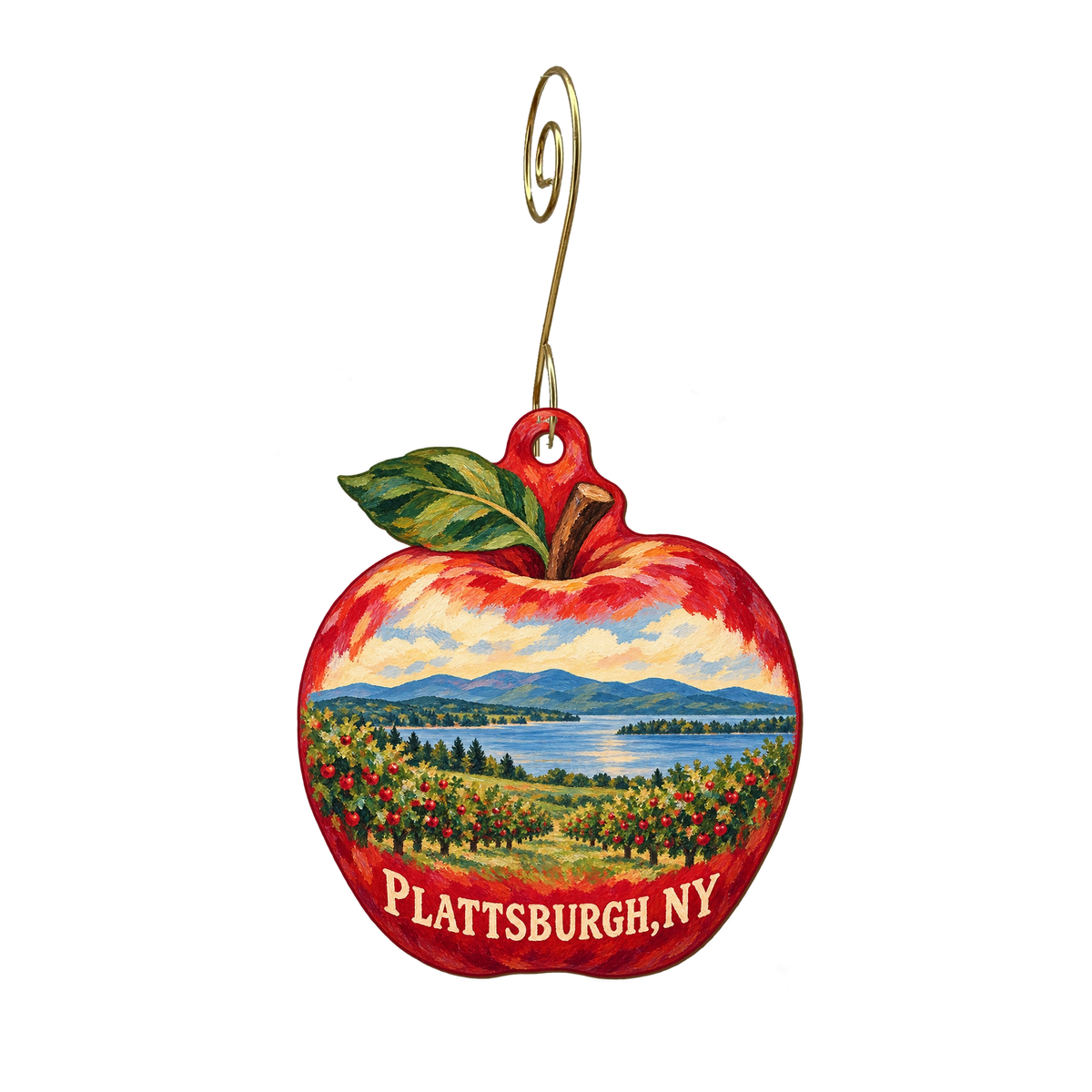 North Country Co-op — Local inspiration custom wood ornament OC2272, photographic gold spiral hook