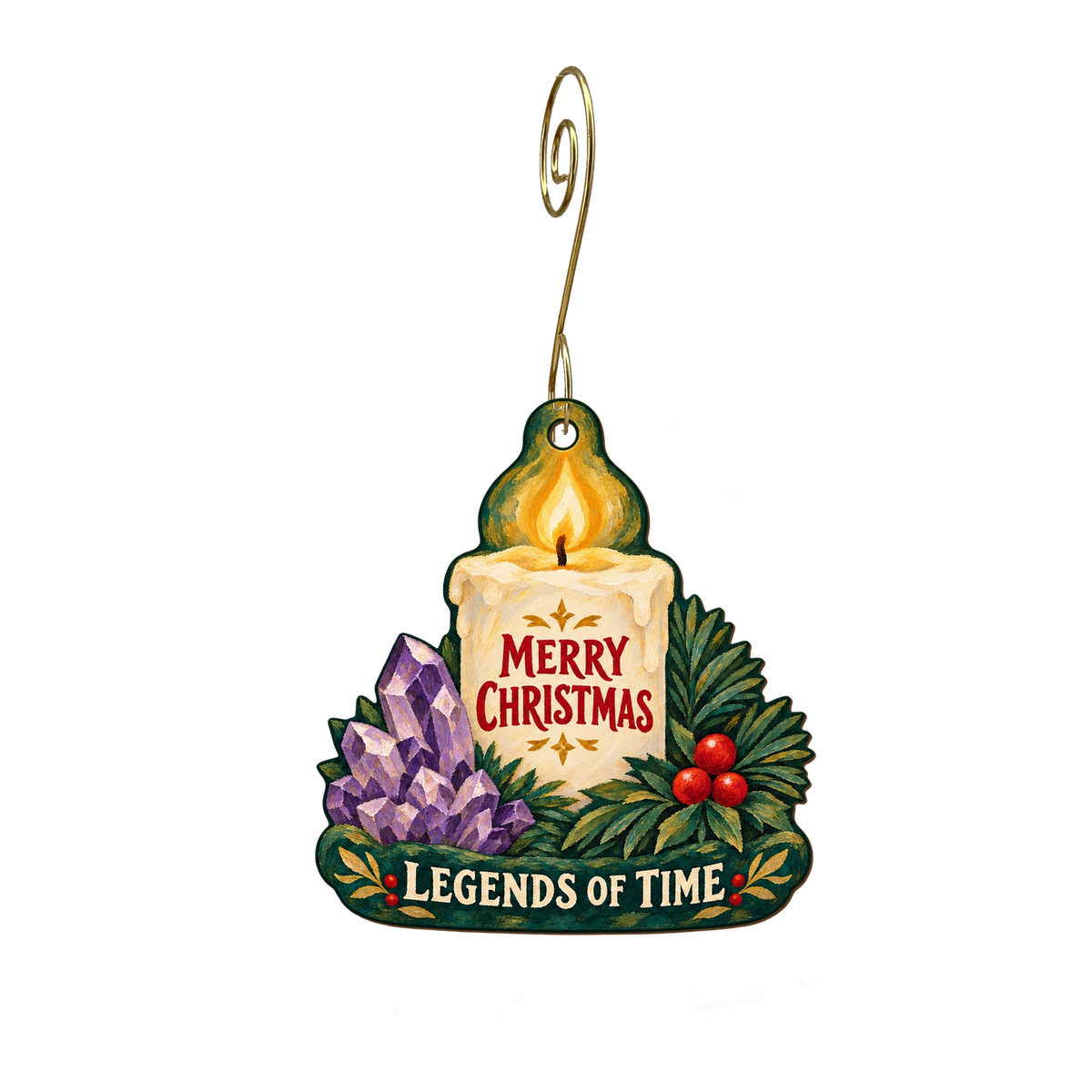 Legends of Time — Christmas custom wood ornament OC2277, photographic gold spiral hook