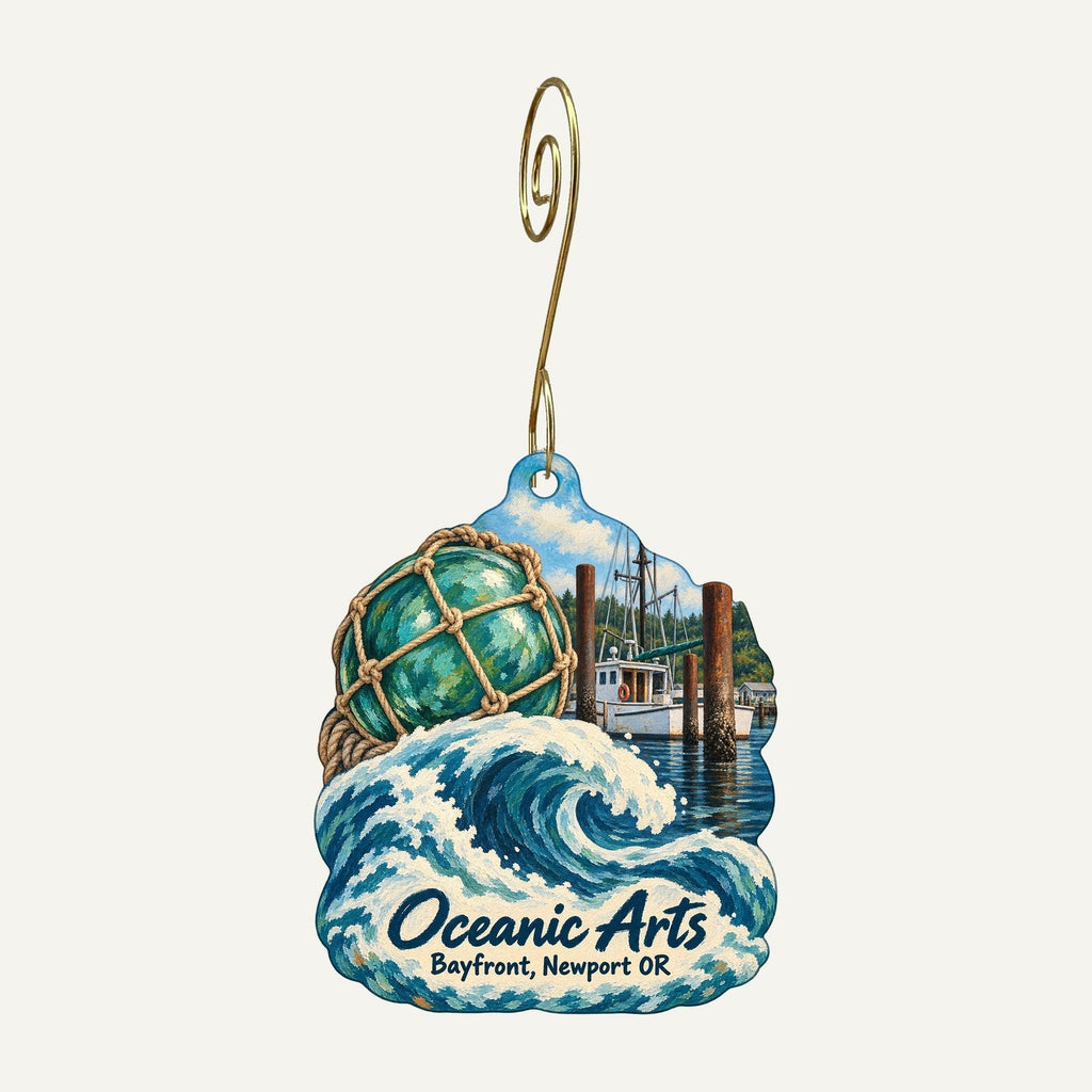 Oceanic Arts Logo custom wood ornament OC227 hanging on hook