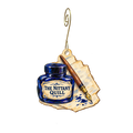 The Nittany Quill — Store identity custom wood ornament OC2285, photographic gold spiral hook