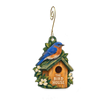The Bird House NY — Store identity custom wood ornament OC2288, photographic gold spiral hook