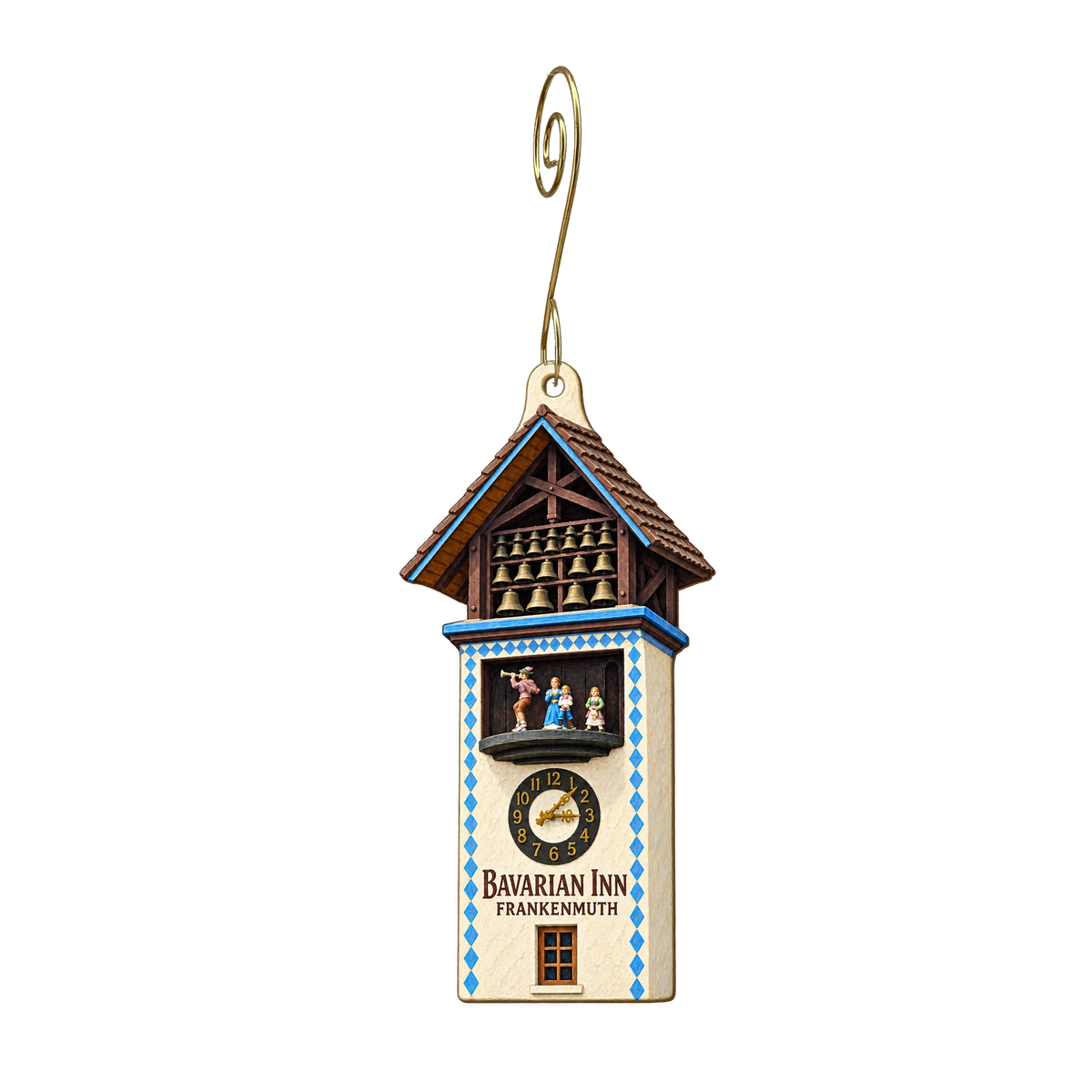 Frankenmuth Bavarian Inn — Store identity custom wood ornament OC2294, photographic gold spiral hook
