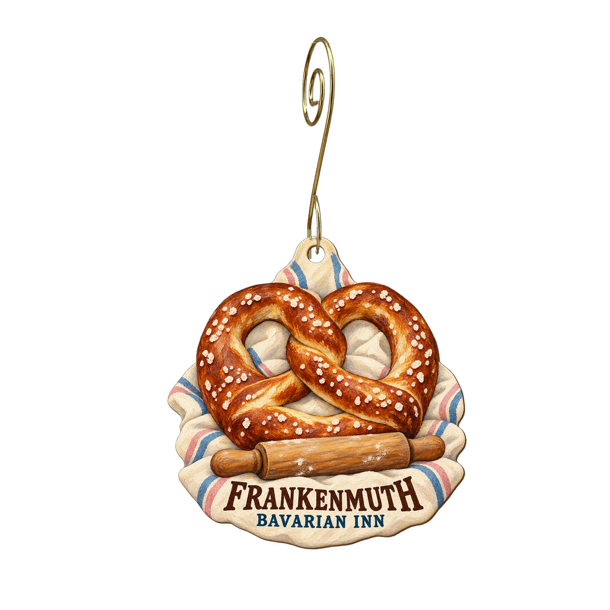 Frankenmuth Bavarian Inn — Local inspiration custom wood ornament OC2296, photographic gold spiral hook