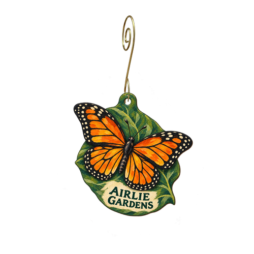 Airlie Gardens Gift Shop — Store identity custom wood ornament OC2300, photographic gold spiral hook