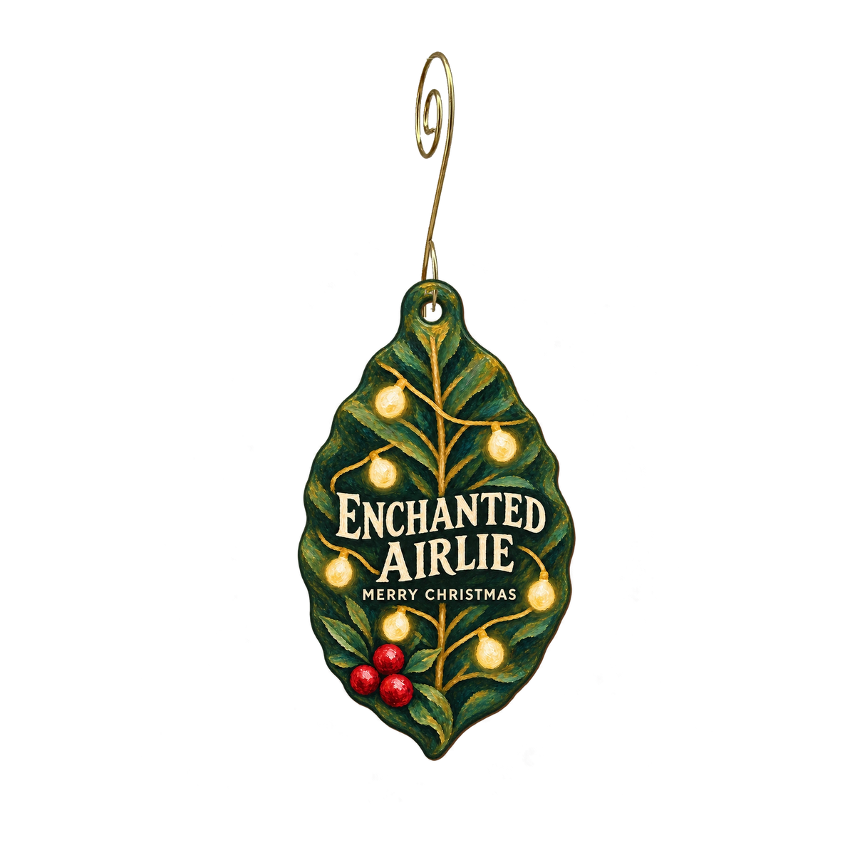 Airlie Gardens Gift Shop — Christmas custom wood ornament OC2301, photographic gold spiral hook