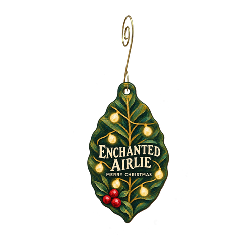 Airlie Gardens Gift Shop — Christmas custom wood ornament OC2301, photographic gold spiral hook