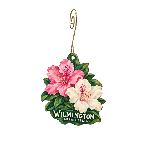 Airlie Gardens Gift Shop — Local inspiration custom wood ornament OC2302, photographic gold spiral hook