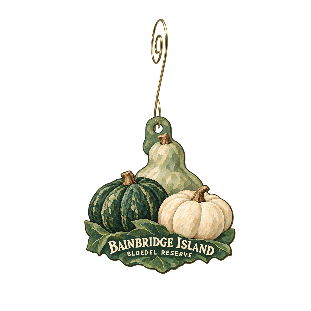 The Shop at Bloedel Reserve — Local inspiration custom wood ornament OC2305, photographic gold spiral hook