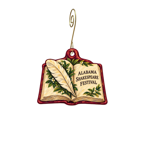 Alabama Shakesepeare Festival gift shop — Store identity custom wood ornament OC2306, photographic gold spiral hook