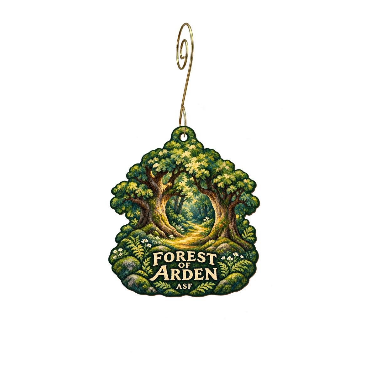 Alabama Shakesepeare Festival gift shop — Local inspiration custom wood ornament OC2308, photographic gold spiral hook