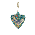 Headlines Boutique — Store identity custom wood ornament OC2309, photographic gold spiral hook