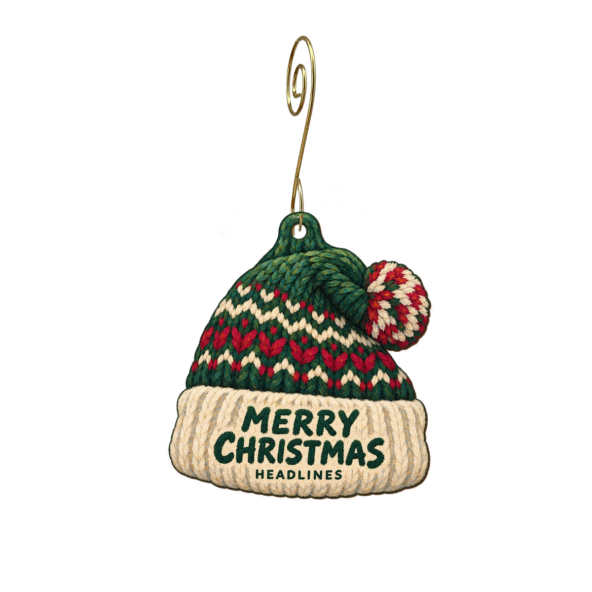 Headlines Boutique — Christmas custom wood ornament OC2310, photographic gold spiral hook