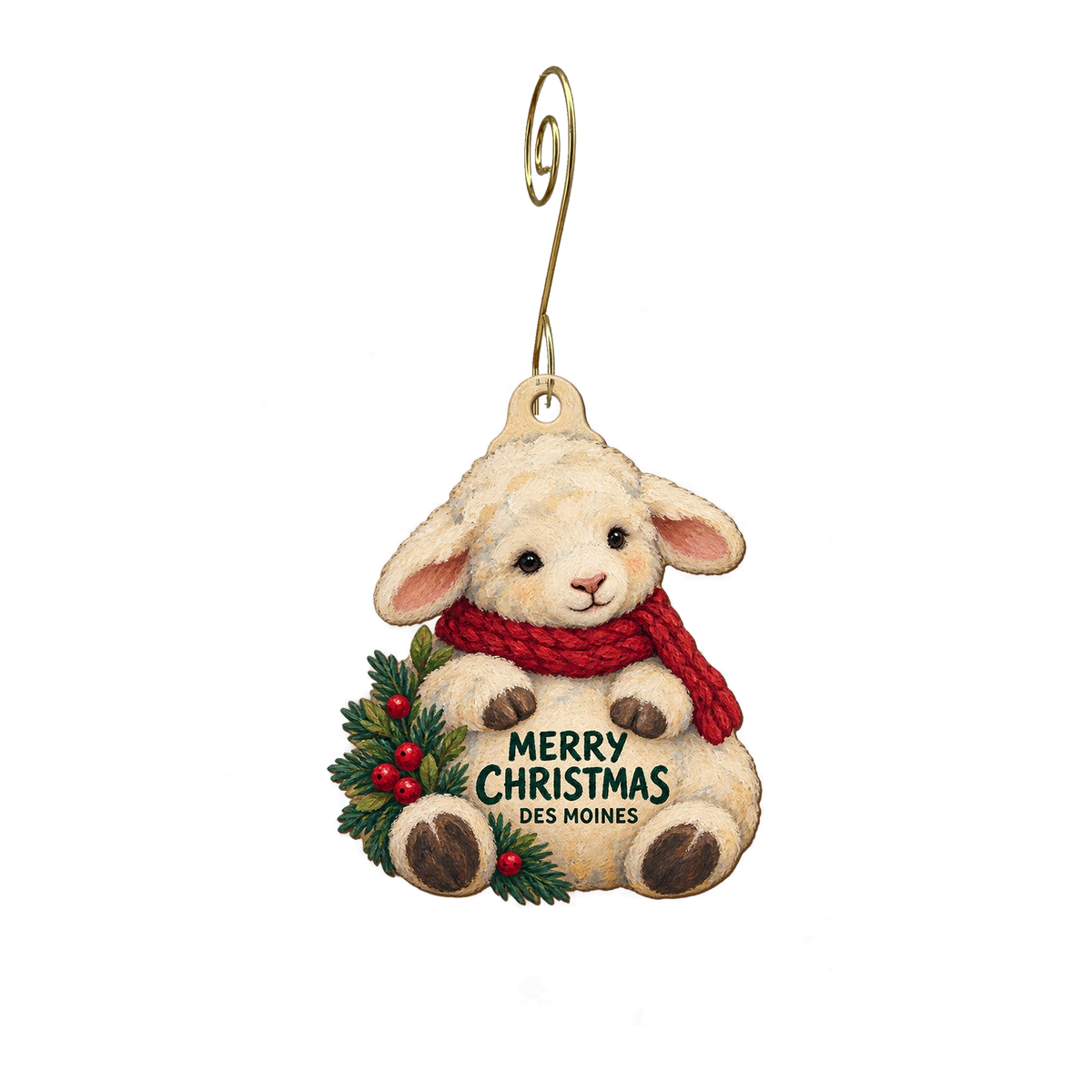 IMMC/BCH Gift & Floral Shop — Christmas custom wood ornament OC2313, photographic gold spiral hook