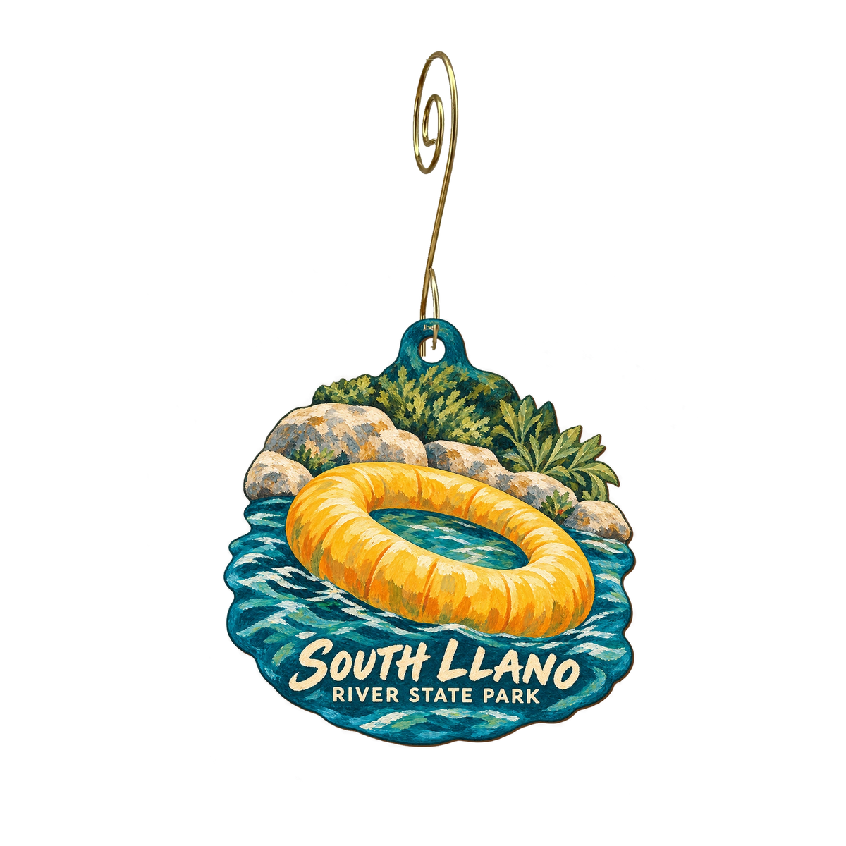 TPWD - South Llano River SP — Store identity custom wood ornament OC2315, photographic gold spiral hook