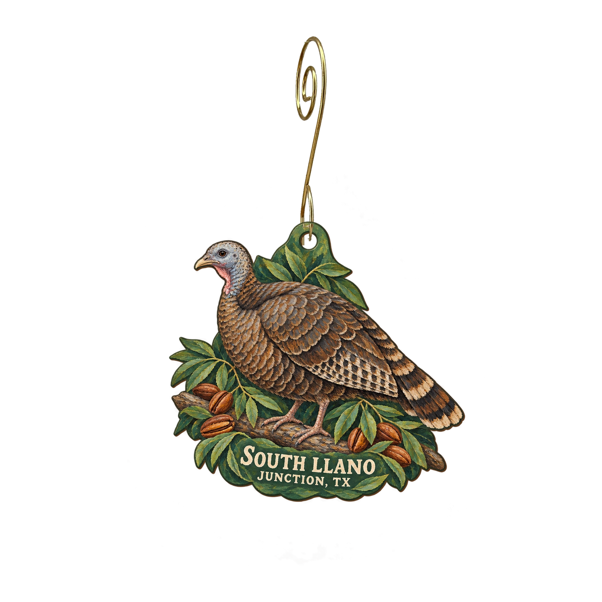 TPWD - South Llano River SP — Local inspiration custom wood ornament OC2317, photographic gold spiral hook