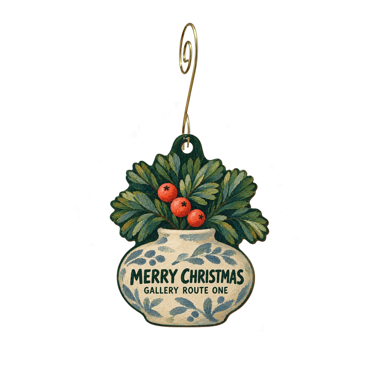 Gallery Route One — Christmas custom wood ornament OC2319, photographic gold spiral hook