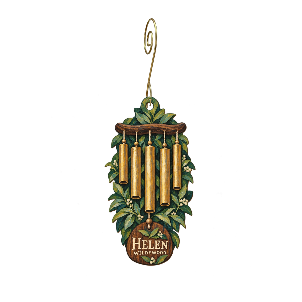 Wildewood — Local inspiration custom wood ornament OC2326, photographic gold spiral hook