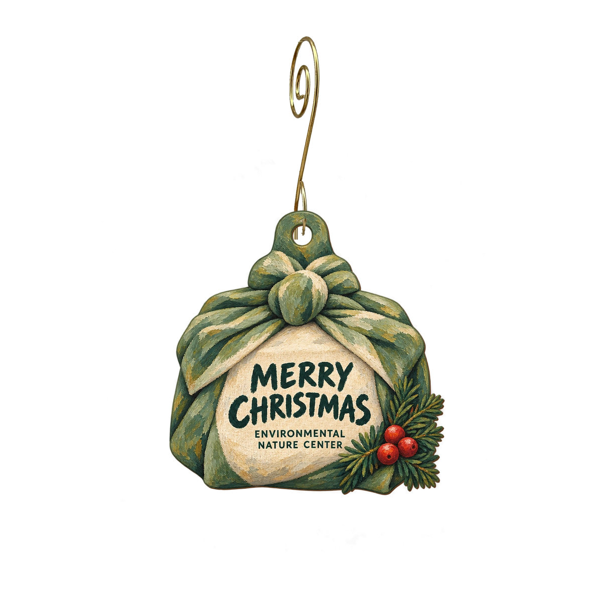 Nature's Gifts at the Environmental Nature Center — Christmas custom wood ornament OC2328, photographic gold spiral hook