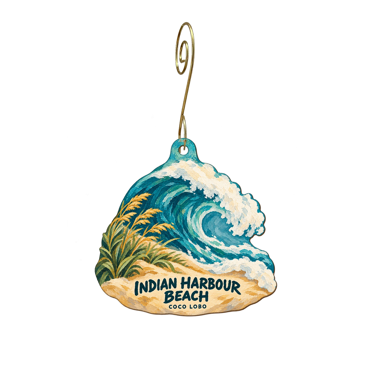 Coco Lobo Boutique — Local inspiration custom wood ornament OC2338, photographic gold spiral hook