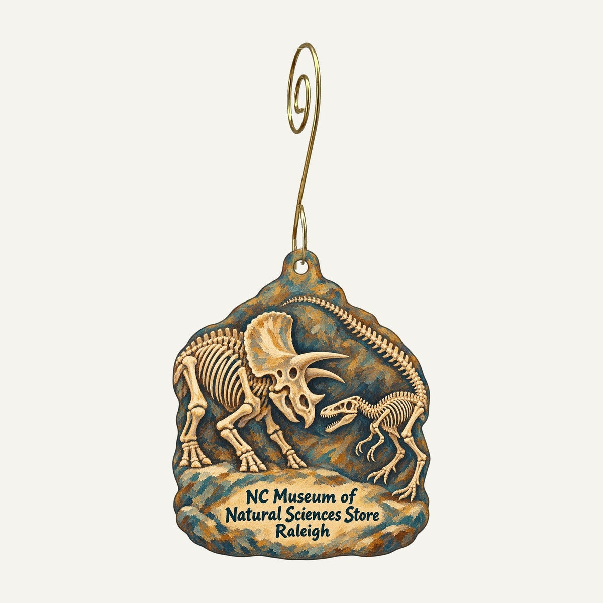 The Museum Store at the North Carolina Museum of Natural Sciences Logo custom wood ornament OC233 hanging on hook
