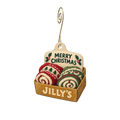 Jilly's Socks N Such — Christmas custom wood ornament OC2346, photographic gold spiral hook