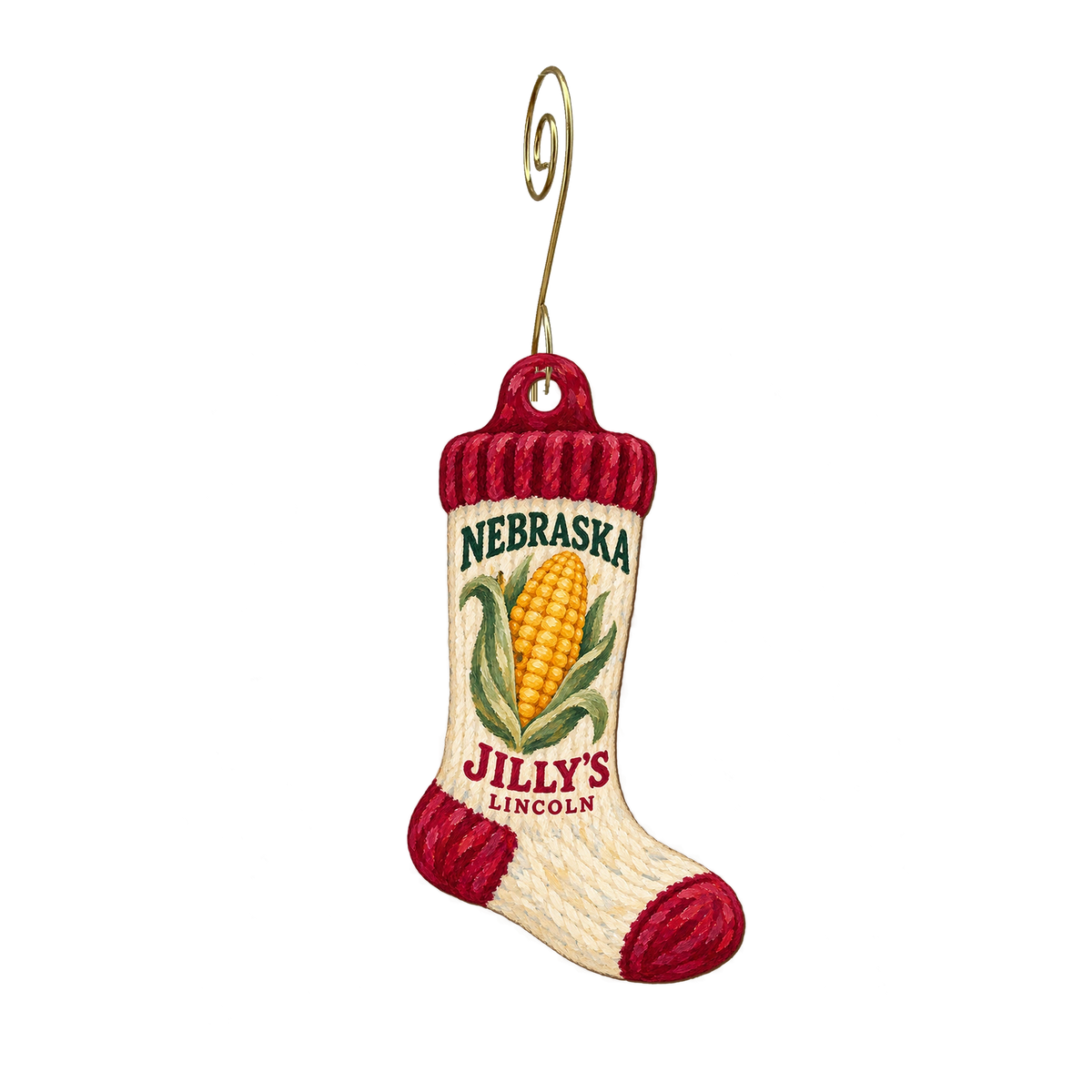Jilly's Socks N Such — Local inspiration custom wood ornament OC2347, photographic gold spiral hook