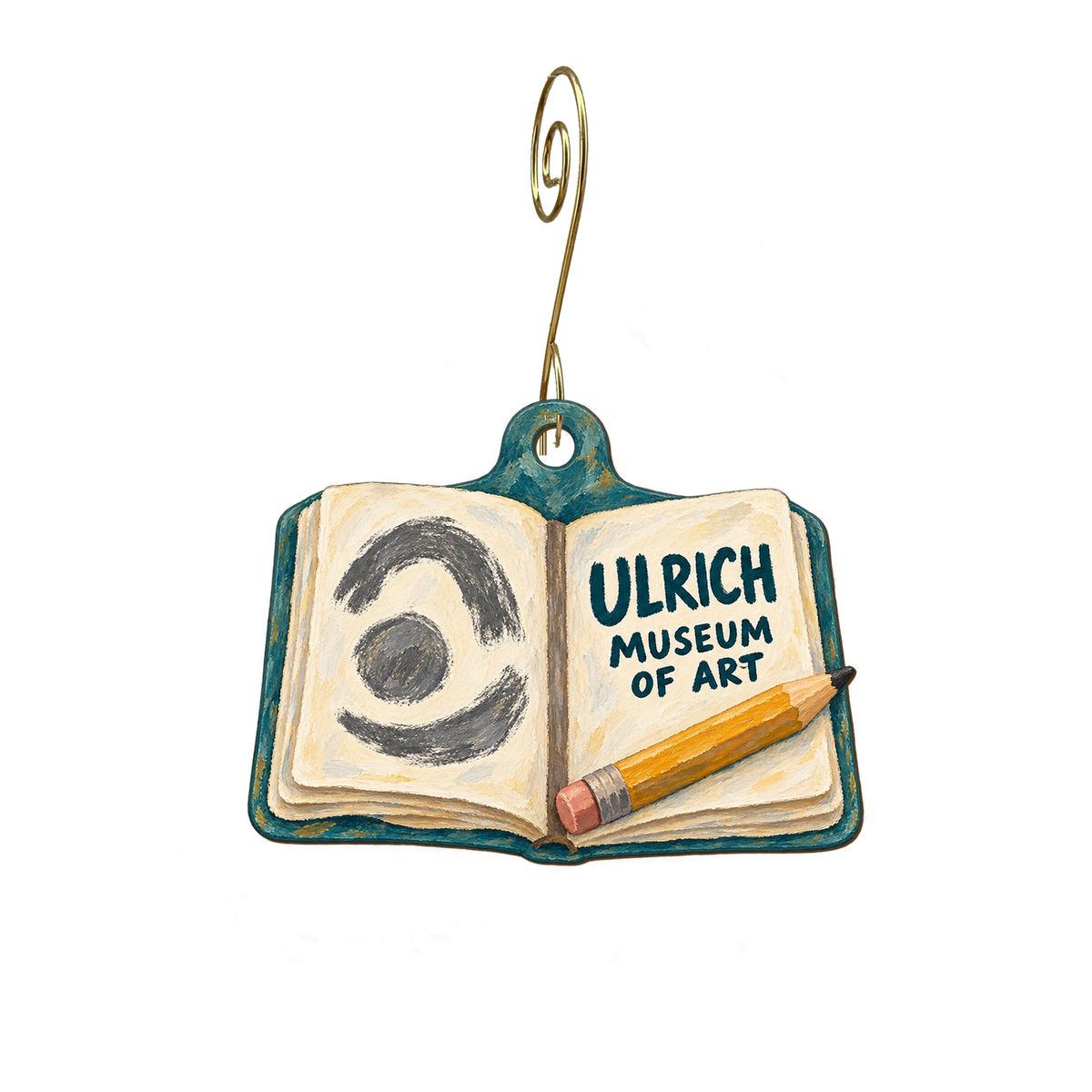 Ulrich Museum of Art — Store identity custom wood ornament OC2348, photographic gold spiral hook