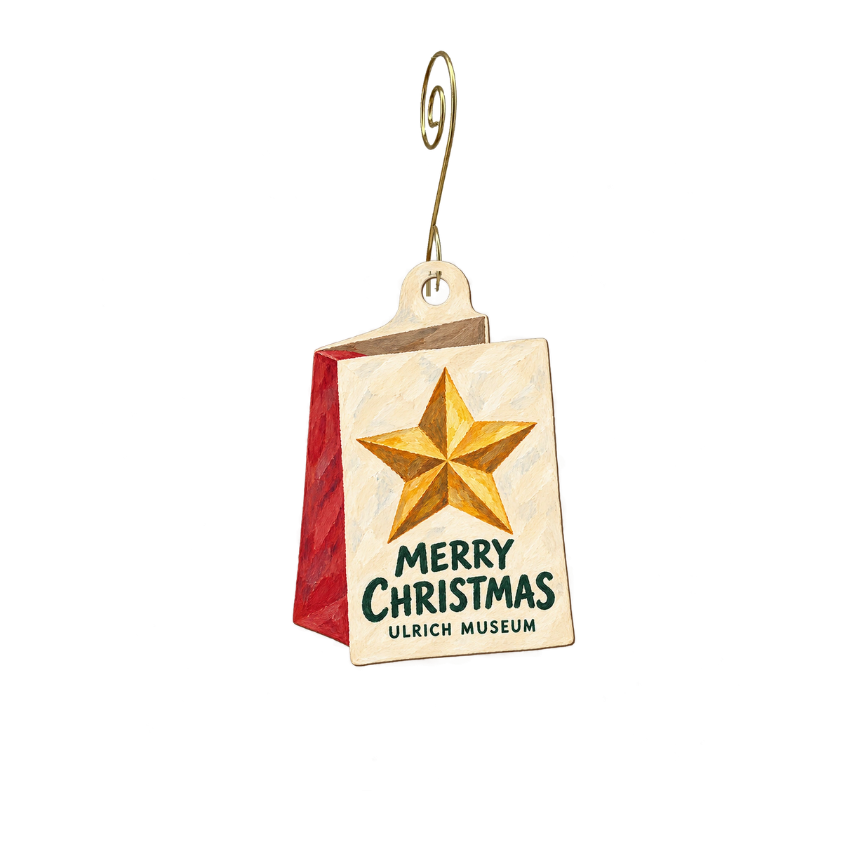 Ulrich Museum of Art — Christmas custom wood ornament OC2349, photographic gold spiral hook
