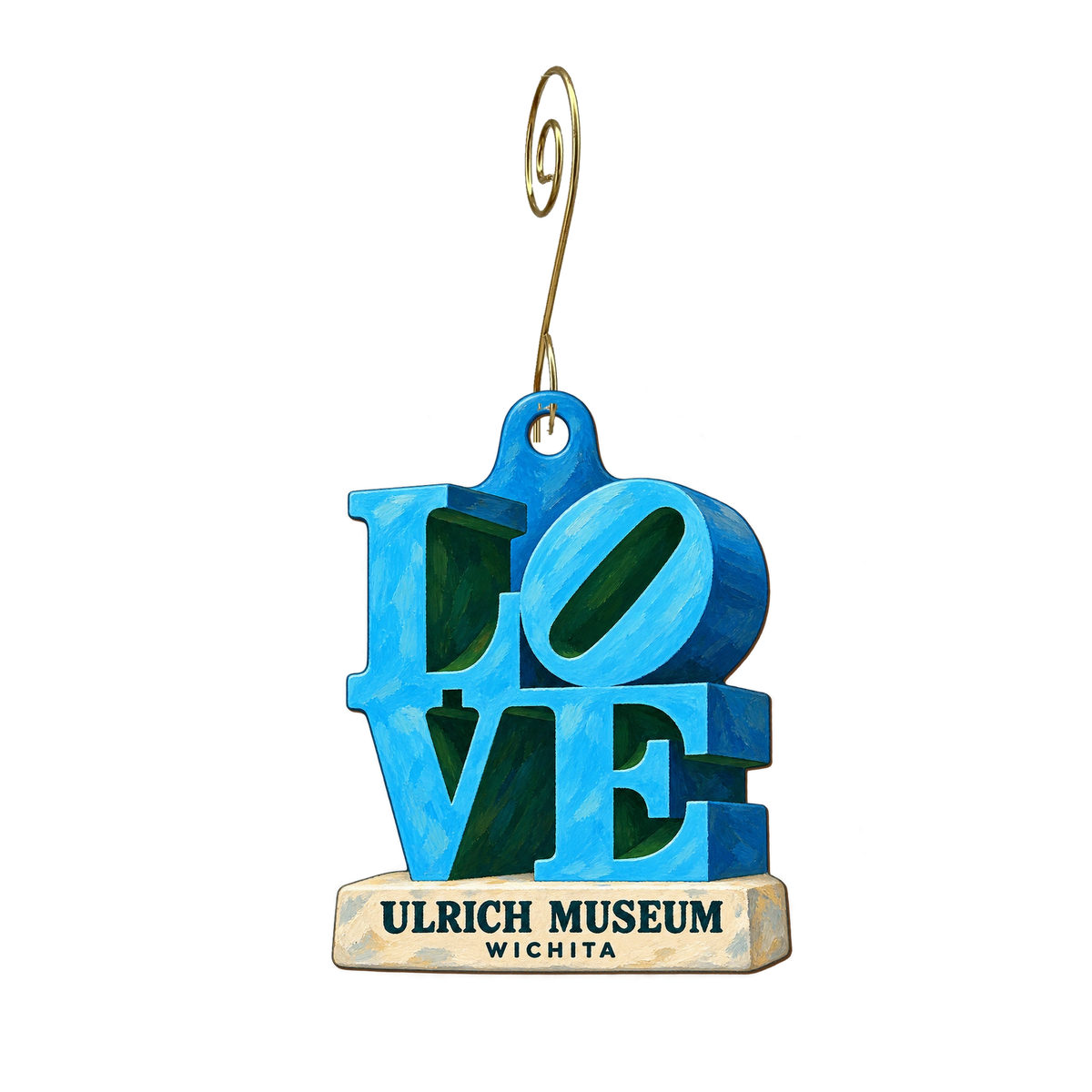 Ulrich Museum of Art — Local inspiration custom wood ornament OC2350, photographic gold spiral hook