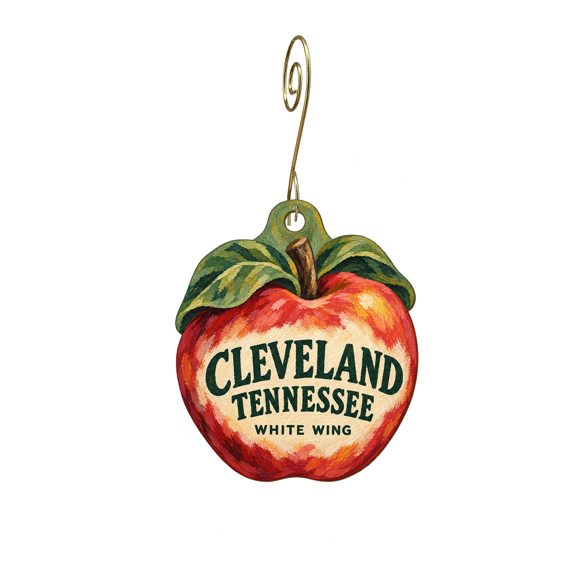 White Wing Christian Bookstore — Local inspiration custom wood ornament OC2353, photographic gold spiral hook