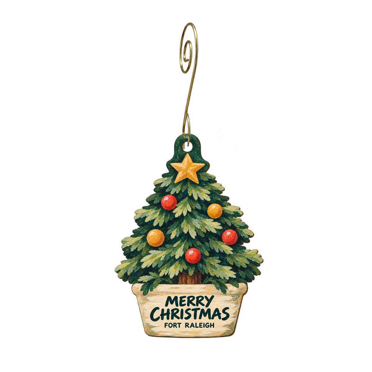 EN Fort Raleigh NHP Visitor Center — Christmas custom wood ornament OC2355, photographic gold spiral hook