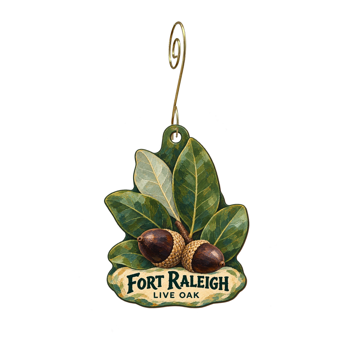 EN Fort Raleigh NHP Visitor Center — Local inspiration custom wood ornament OC2356, photographic gold spiral hook