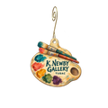 K.Newby Gallery & Sculpture Garden — Store identity custom wood ornament OC2357, photographic gold spiral hook