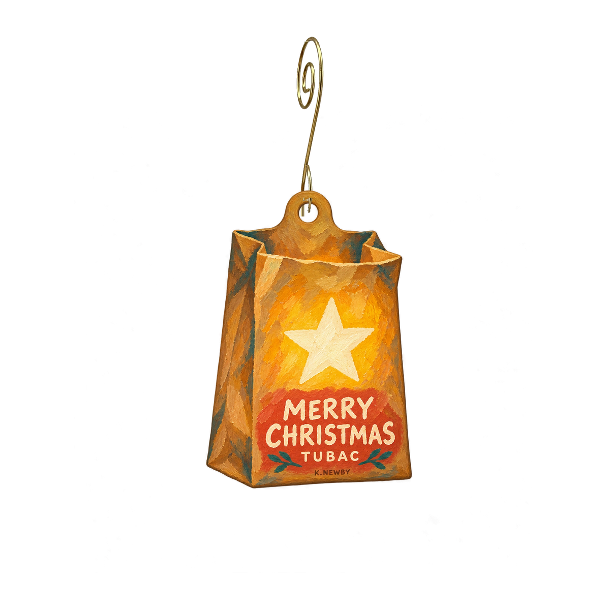 K.Newby Gallery & Sculpture Garden — Christmas custom wood ornament OC2358, photographic gold spiral hook