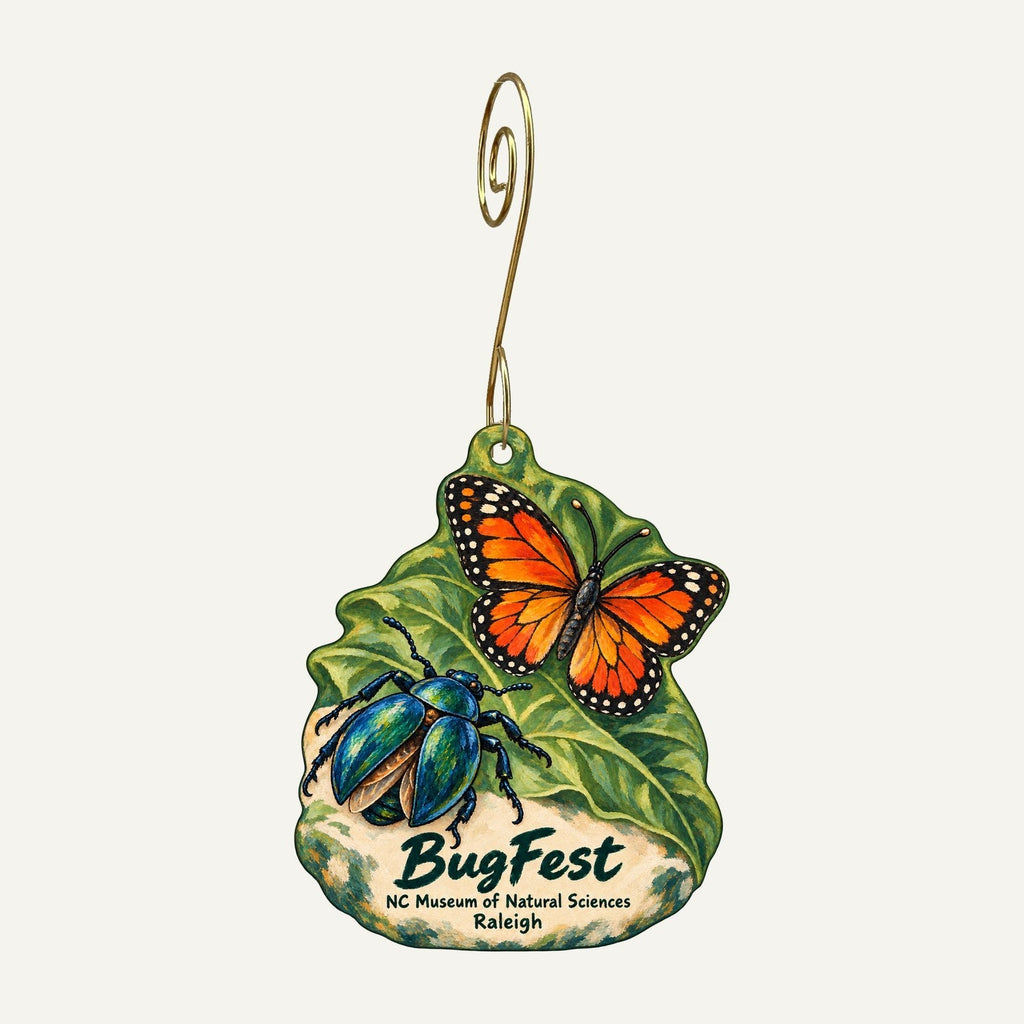 The Museum Store at the North Carolina Museum of Natural Sciences Town Icon custom wood ornament OC235 hanging on hook