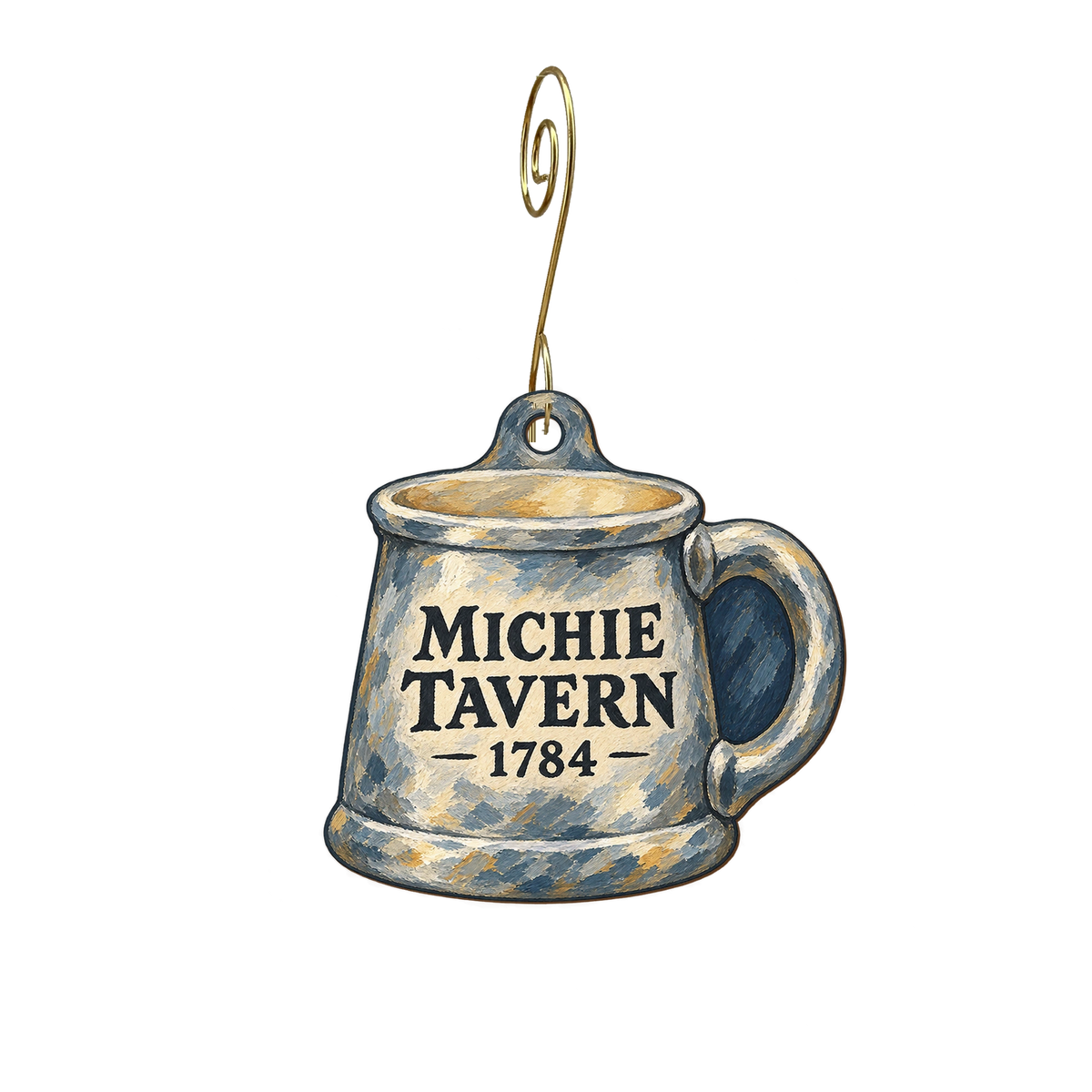 Michie Tavern ca. 1784 — Store identity custom wood ornament OC2360, photographic gold spiral hook
