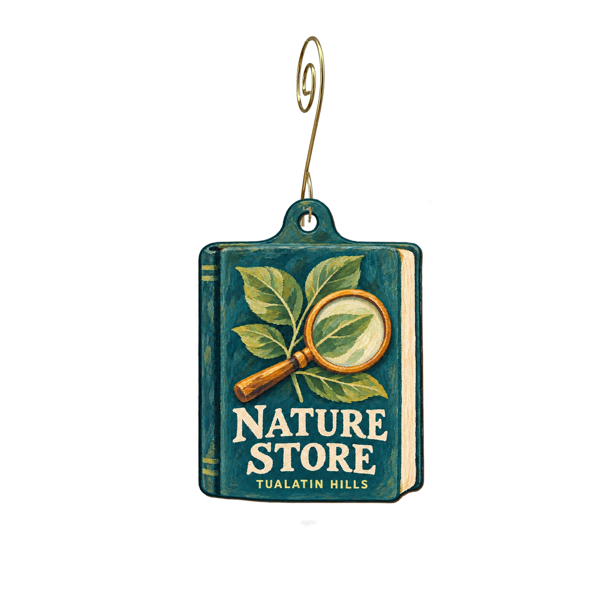 Tualatin Hills Nature Center's Nature Store — Store identity custom wood ornament OC2363, photographic gold spiral hook
