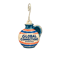 Global Connections — Store identity custom wood ornament OC2366, photographic gold spiral hook
