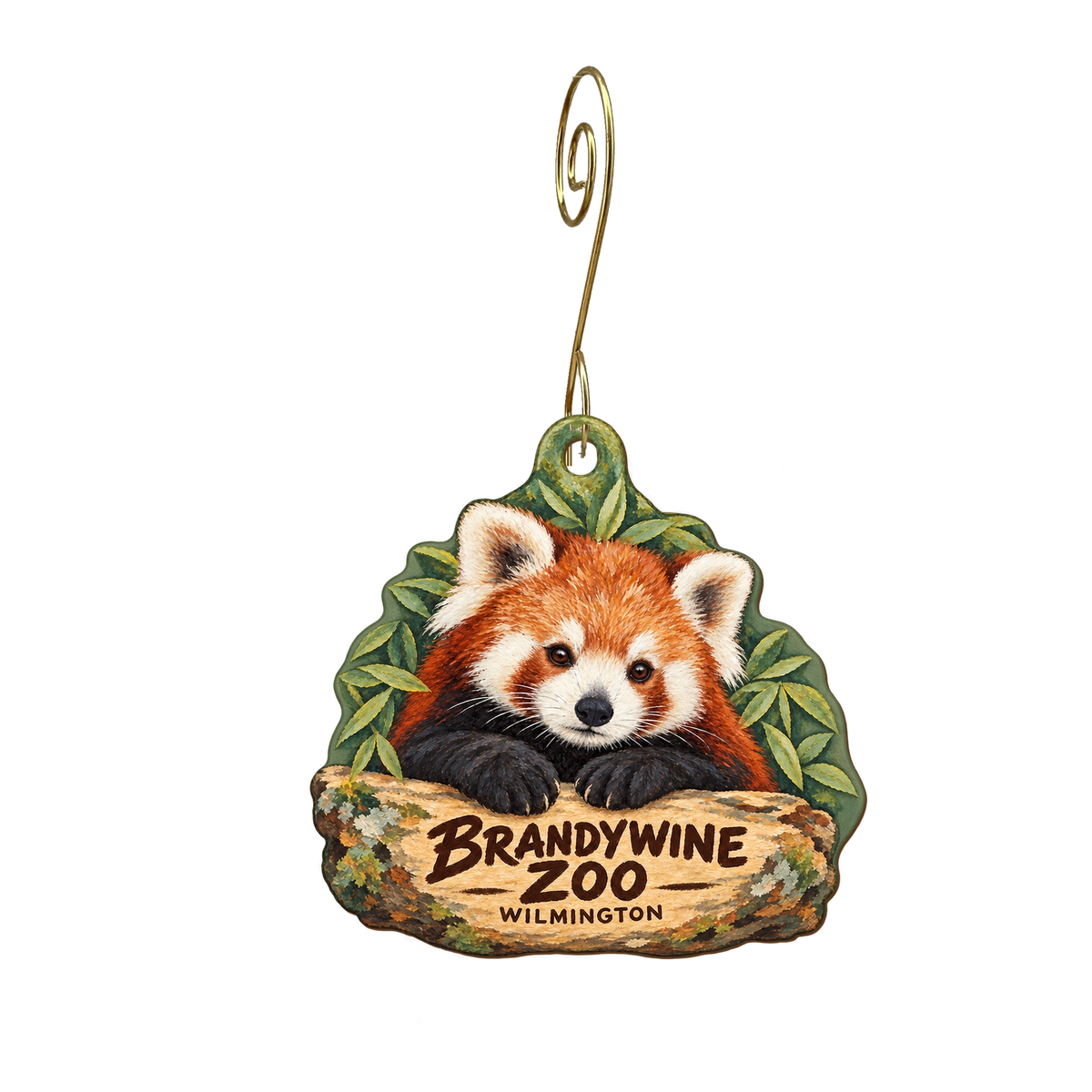 Brandywine Zoo Gift Shop — Store identity custom wood ornament OC2369, photographic gold spiral hook