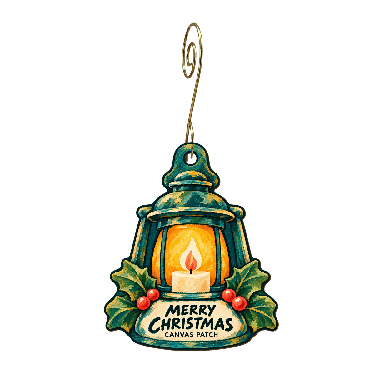 Canvas Patch — Christmas custom wood ornament OC2373, photographic gold spiral hook